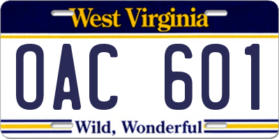 WV license plate OAC601