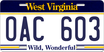 WV license plate OAC603