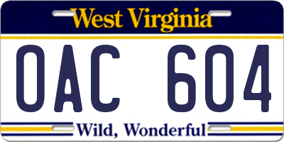 WV license plate OAC604