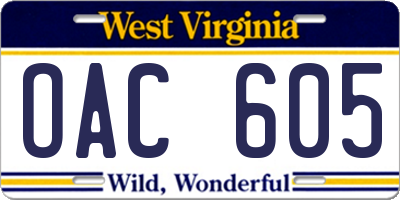 WV license plate OAC605