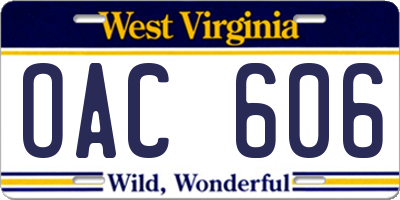 WV license plate OAC606