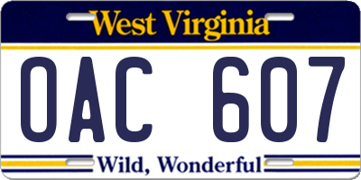WV license plate OAC607
