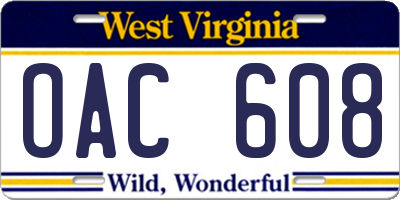 WV license plate OAC608