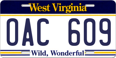 WV license plate OAC609