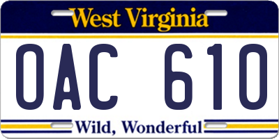 WV license plate OAC610