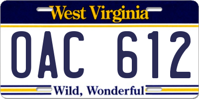 WV license plate OAC612
