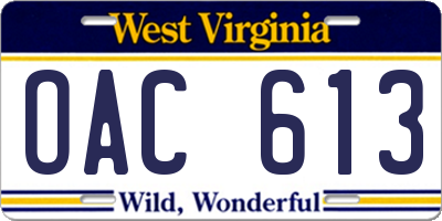 WV license plate OAC613