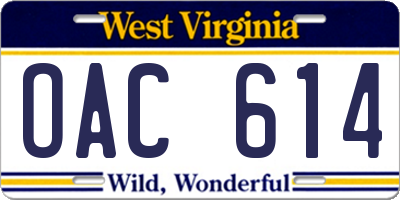 WV license plate OAC614