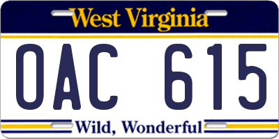 WV license plate OAC615
