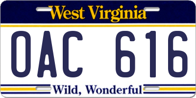 WV license plate OAC616
