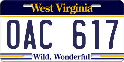 WV license plate OAC617