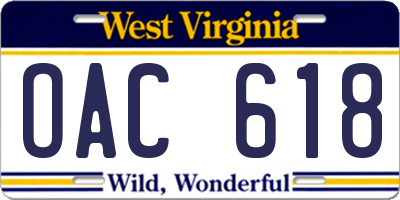 WV license plate OAC618