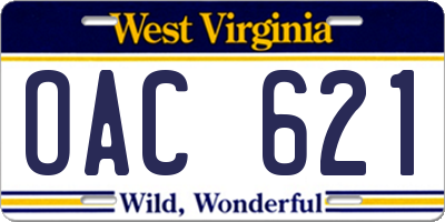 WV license plate OAC621