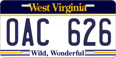 WV license plate OAC626