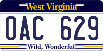 WV license plate OAC629