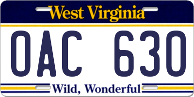 WV license plate OAC630