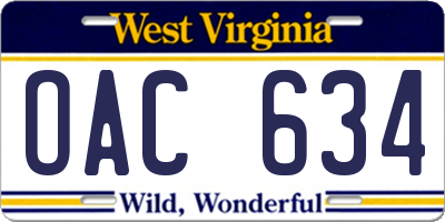 WV license plate OAC634