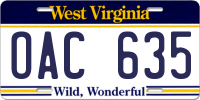 WV license plate OAC635