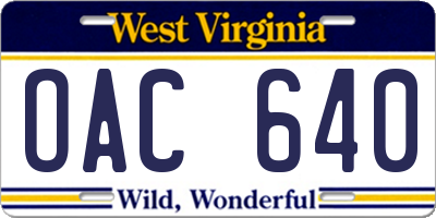 WV license plate OAC640