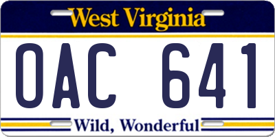 WV license plate OAC641