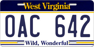 WV license plate OAC642
