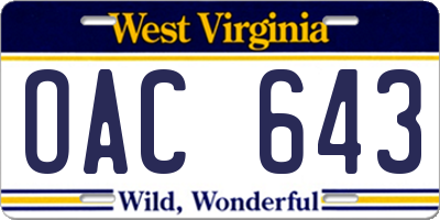 WV license plate OAC643