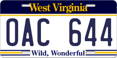 WV license plate OAC644