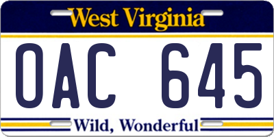 WV license plate OAC645