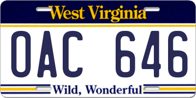 WV license plate OAC646
