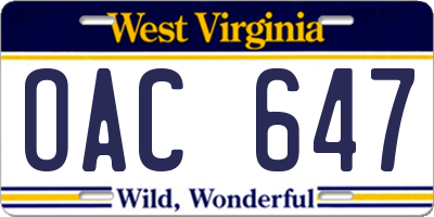 WV license plate OAC647