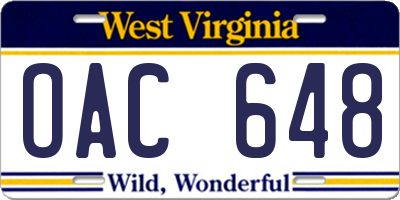 WV license plate OAC648