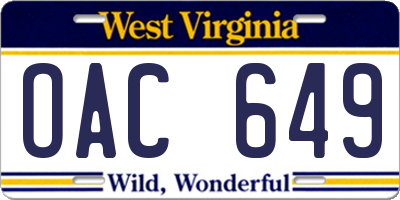 WV license plate OAC649