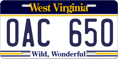 WV license plate OAC650