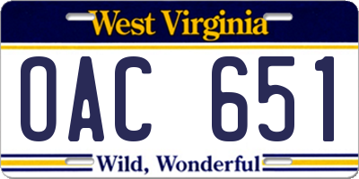 WV license plate OAC651