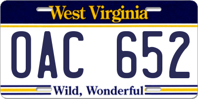WV license plate OAC652
