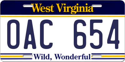 WV license plate OAC654