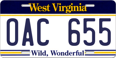 WV license plate OAC655