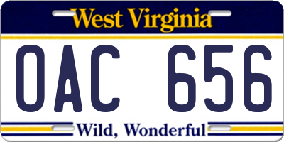 WV license plate OAC656