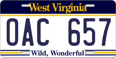 WV license plate OAC657