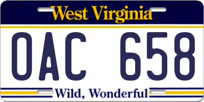 WV license plate OAC658