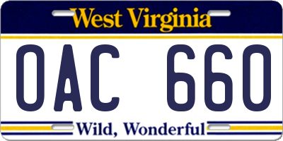 WV license plate OAC660