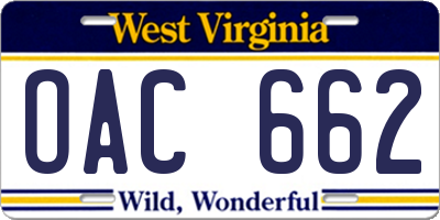 WV license plate OAC662