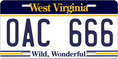 WV license plate OAC666
