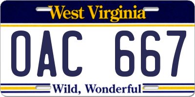 WV license plate OAC667