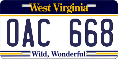 WV license plate OAC668