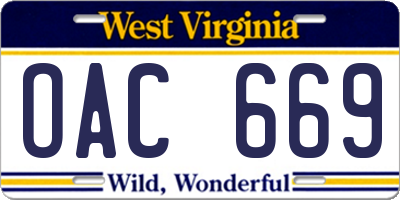 WV license plate OAC669
