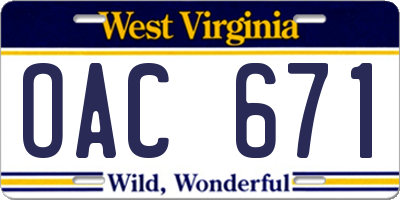 WV license plate OAC671