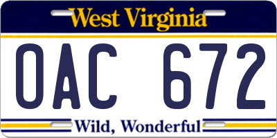 WV license plate OAC672