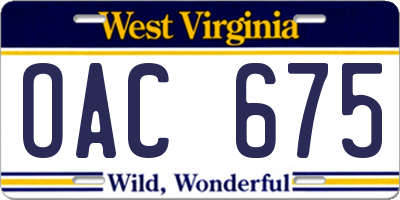 WV license plate OAC675