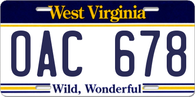 WV license plate OAC678